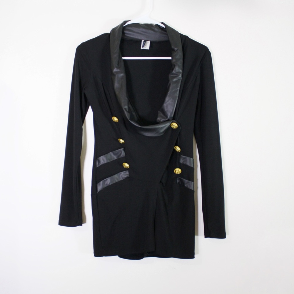 WTD Black Gold Buttons Wrap Romper Small